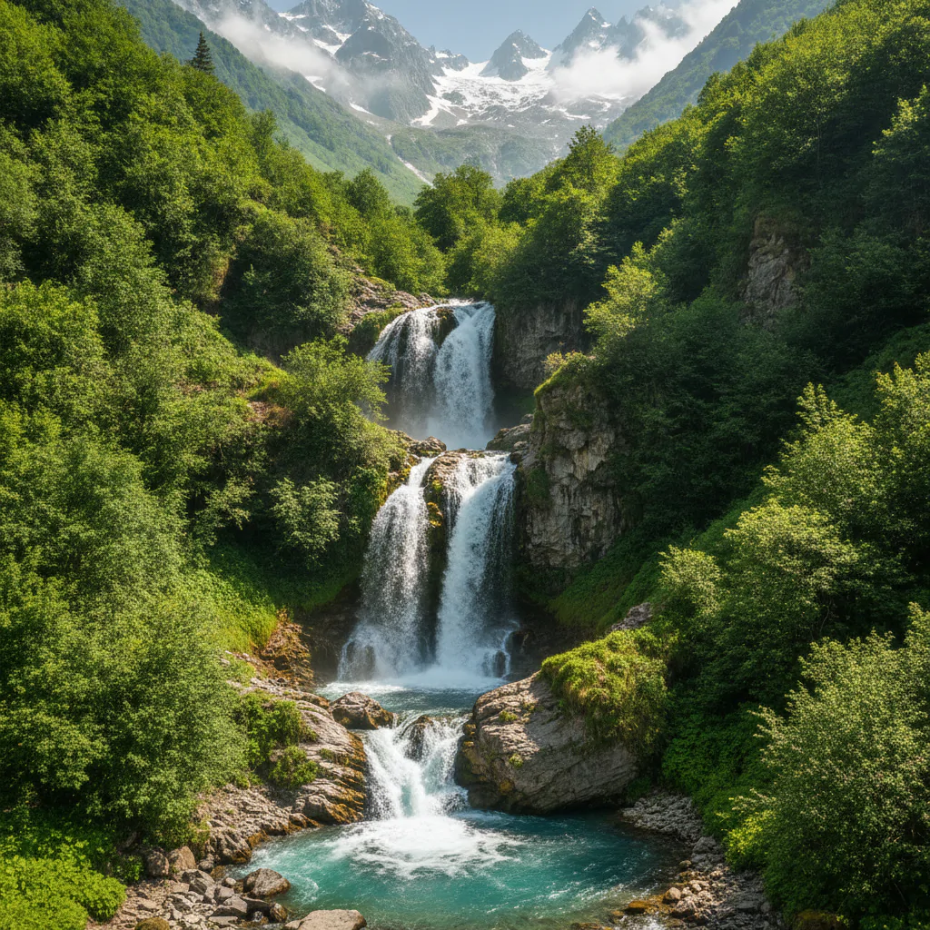 Водопад в горах Кавказа