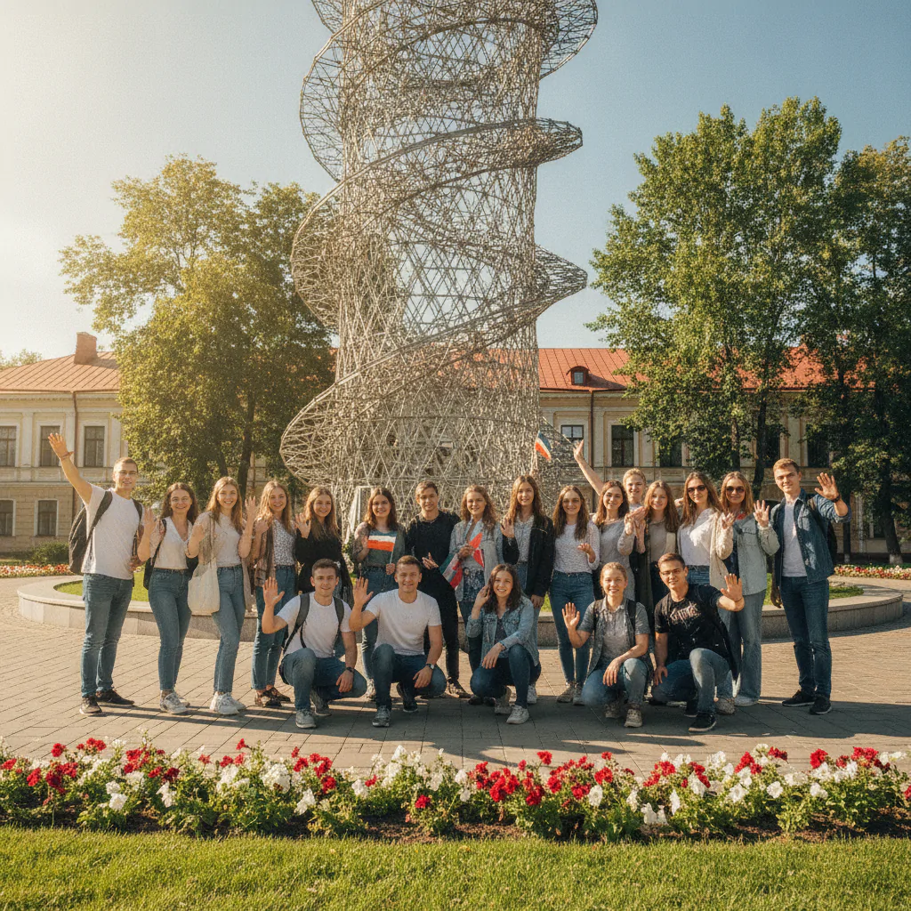 Групповая фотография на фоне памятника