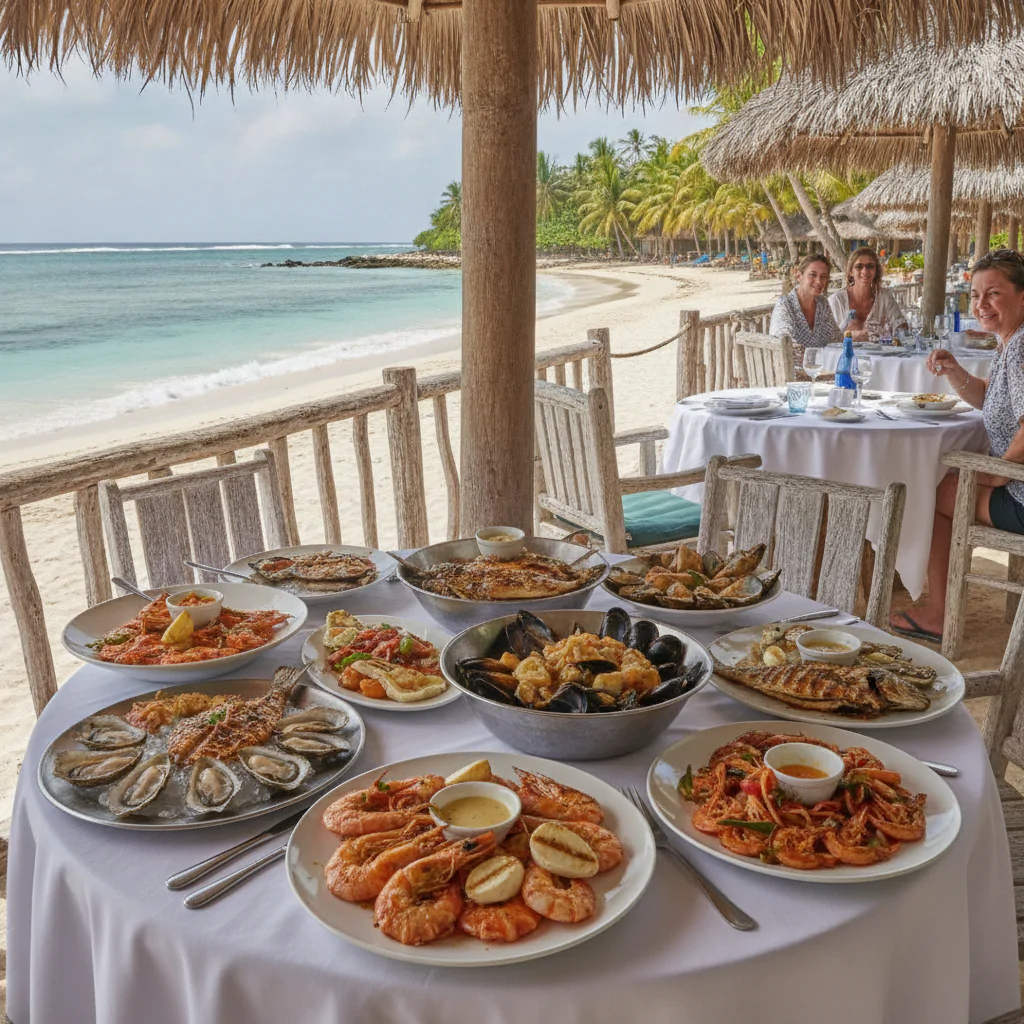 Кафе на пляже с морепродуктами